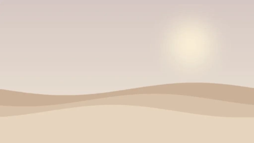 Abstrakte Grafik: sanfte Hügelwellen in Sandtönen unter weichem Abendlicht